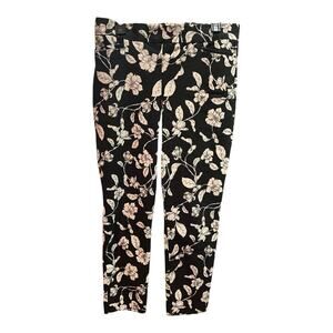 Chicos Women’s Black Floral Print Ankle Pants Size 2 12R